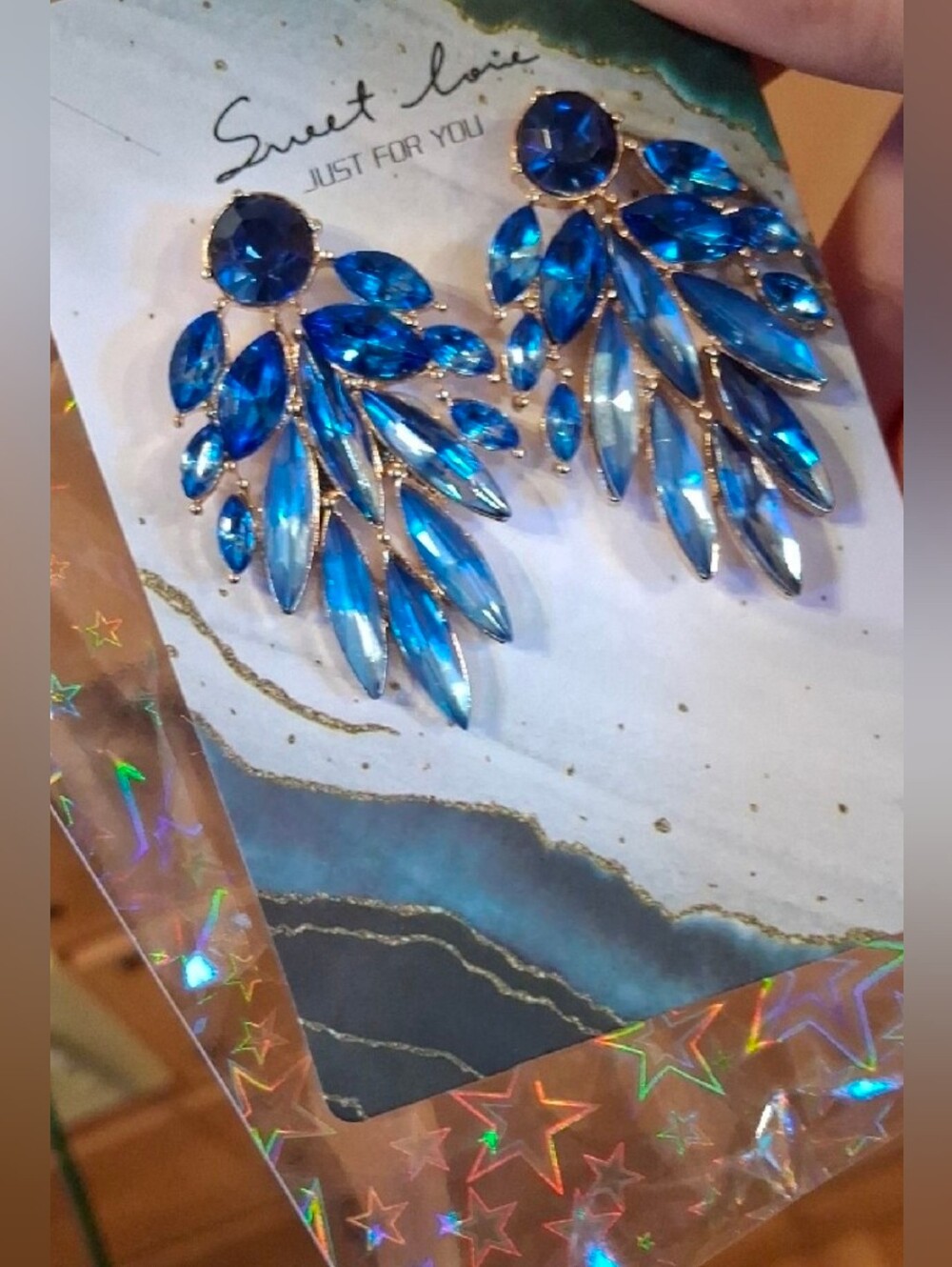 $8 Each Or Bundle 5/$20 Gold & Blue Crystal Statement Drop Earrings